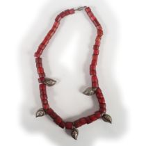 CHINESE CORAL AND SILVER NECKLACE
