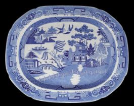 LARGE 19TH-CENTURY BLUE & WHITE MEAT PLATTER