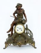 JUGENDSTIL FIGURENUHR MIT ANGLER AM