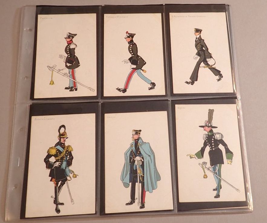 A collection of 42 military dressed character postcards