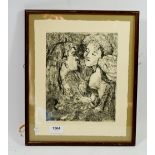 Dorothy Hamer - etching of two South American women Gospel singers, 24 x 19cm