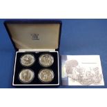 Royal Mint issue: silver bullion four coin set, Britannia design in presentation case with