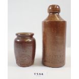 A Western Counties Creameries stoneware jar and a Bayley of Wordsley stoneware bottle