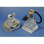 An Art Deco cut glass scent bottle and a cut glass atomiser