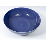 An early Ruskin blue glazed large fruit bowl with scissor mark, 29 cm (with Albert E Wade collection