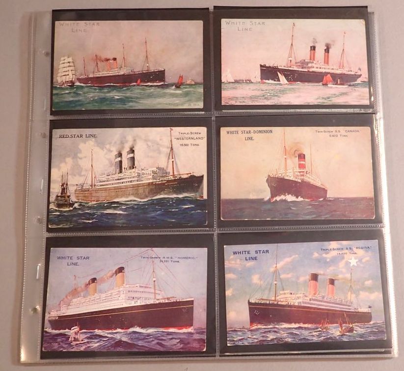 A collection of 83 shipping themed postcards including Red Star Line, White Star Line, London