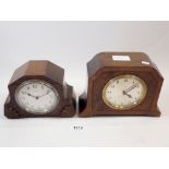 A mahogany and burr walnut mantel clock, 15cm tall and another mantel clock with eight day movement