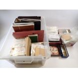 All World: Large box of 9 albums/stockbooks of mint & used stamps incl defin, commem, postage due