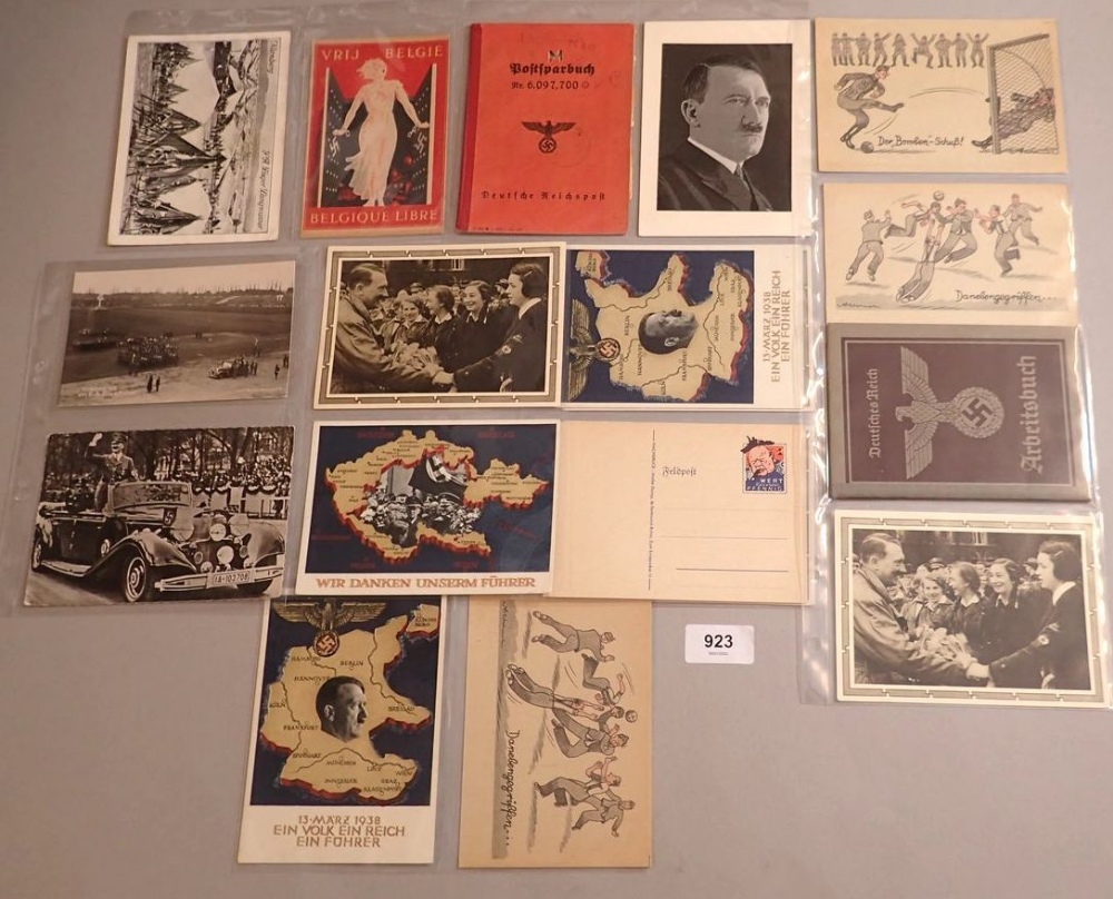 A collection of WWII postcards including silk of Hitler and other German cards