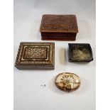 A Syrian marquetry box and three other decorative boxes