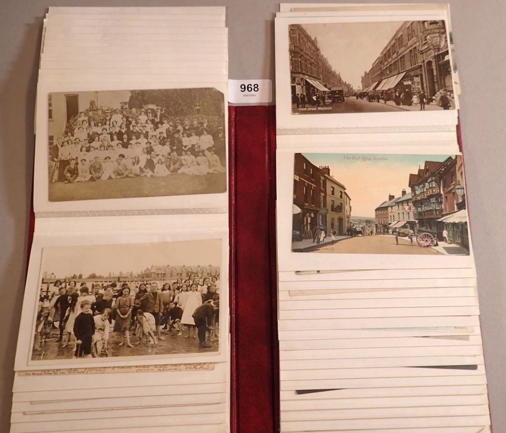 An album of approx 70 various postcards including social history and gatherings RP's topographical