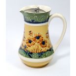 A Moorcroft Macintyre jug painted poppies with pewter lid (lid pins a/f) 14.5cm