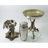 A silver plated table centrepiece comport, a silver plated palm tree centrepiece and a silver plated