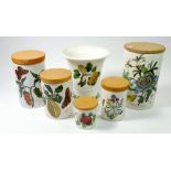 Five Portmeirion storage jars and a vase