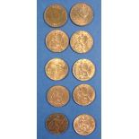 A quantity of farthings 10 total including: Victoria 1891, George V 1922 3 off, 1923 2 off, 1924 and