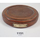 A teak turned wood stand from HMS Birmingham, 15.5cm diameter