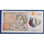 GB QEII £10 'Jane Austen' used note with her death date of 1817 in serial no. Condition: VF.