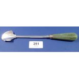 A silver stilton scoop with green stained bone handle, London 1804, by Solomon Hougham