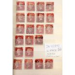 GB: Small stockbook of 62 used QV 1d Reds LE, 1867-79, with inverted watermark. Plate Nos in range