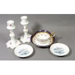 A pair of Coalport floral candlesticks - 15cm tall, an Aynsley floral cabinet cup and two