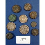 Quantity of India coinage including: Princely States: white metal and copper bronze - 9 total plus