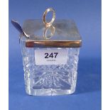 A Mappin & Webb cut glass preserve pot with silver lid, Sheffield 1930 and a matched silver spoon
