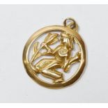 A 9 carat gold Virgo pendant, 2.2g, 2cm diameter