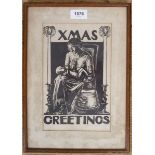 Walter E Spradbery - linocut 'Xmas Greetings' with Madonna & Child, 25 x 14cm