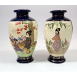 A pair of Japanese satsuma vases painted ladies, 20cm tall