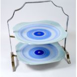 A Shelley Harmony Ware blue two tier cake stand