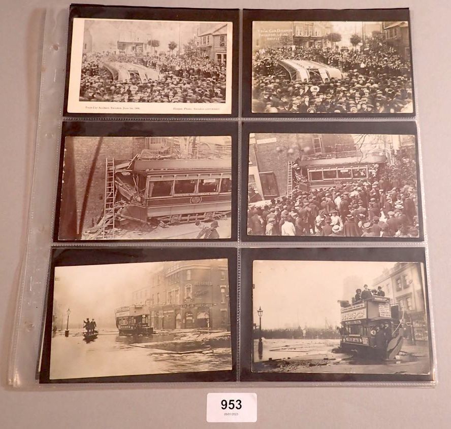 A collection of 23 tram and omnibus postcards, some disasters, crashes, some RP's mainly South