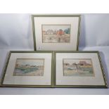 Illingworth Varley - three watercolour landscapes, 26 x 23cm