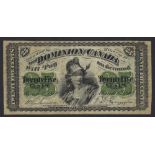 Dominion of Canada 25c fractional issue banknote, 1870, with no plate letter. Condition: Fine