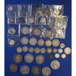 An assortment of Victorian and silver coinage, crowns etc.