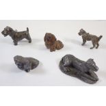 A group of five Victorian lead, silver plated and metal miniature model dogs