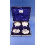 A cased set of silver scallop-shaped serving clips, Birmingham 1901