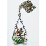 A 19th century Austro Hungarian silver and enamel St George & The Dragon pendant on silver chain
