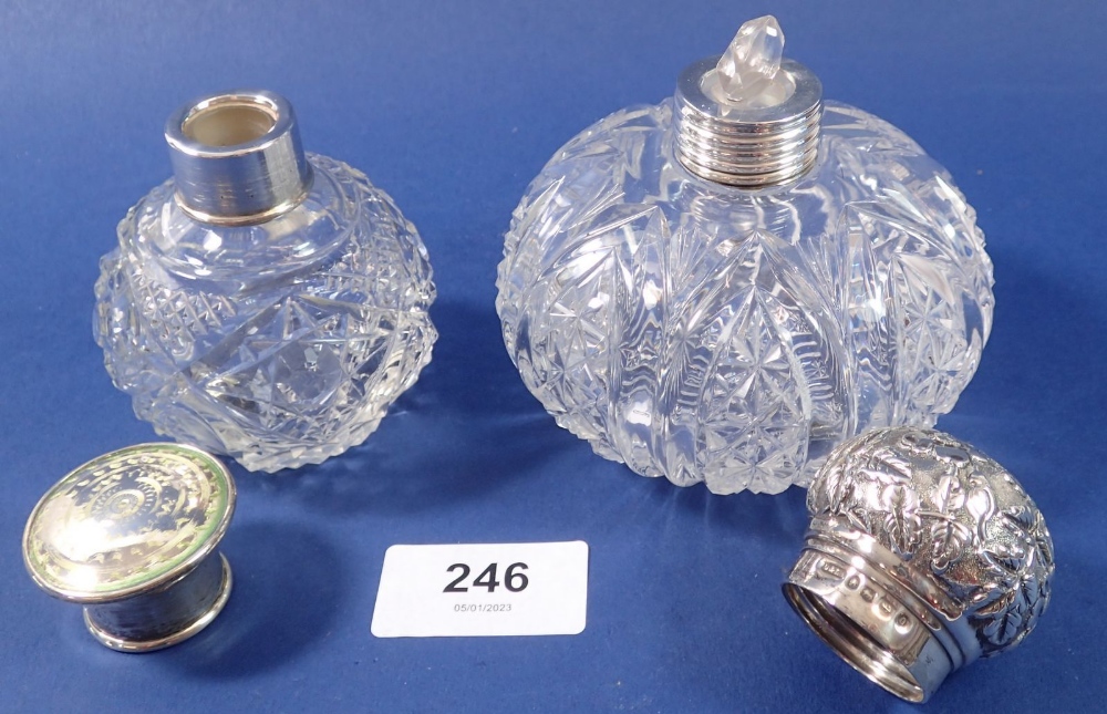 A cut glass spherical scent bottle with screw lid, Birmingham 1888, 9cm and another smaller one with - Image 2 of 2