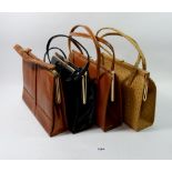 Three vintage leather handbags and a patent one