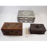 A miniature camphor wood chest novelty box and two other oriental boxes