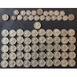 Collection of US silver & other coins from 1920s to 60s. Incl 51 Washington Quarters 25c, 18 Mercury