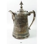 A large Victorian silver plated iced water jug with patent for J A Stimpson to base, 35cm tall