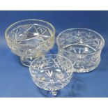 Three cut glass fruit bowls