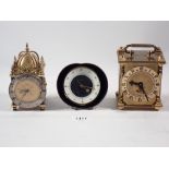 A Swiza miniature lantern style clock, a Smiths carriage clock and a Kienzle vintage alarm clock