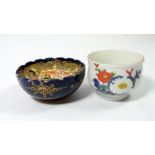 A Japanese satsuma tea bowl and another Japanese tea bowl decorated flowers