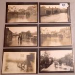A group of six flood disaster postcards, two RP's including Melksham Gas Light Co premises