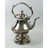 A silver plated kettle on stand and a silver plated cake basket