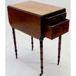 A Victorian mahogany drop-leaf work table with two drawers and dummy drawers to verso, 55 x 36cm