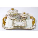 A Limoges D & Co dressing table tray with two pots and pin dish