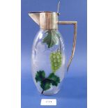 An Austrian cameo cut glass claret jug with vine decoration and silver collar, lid and handle